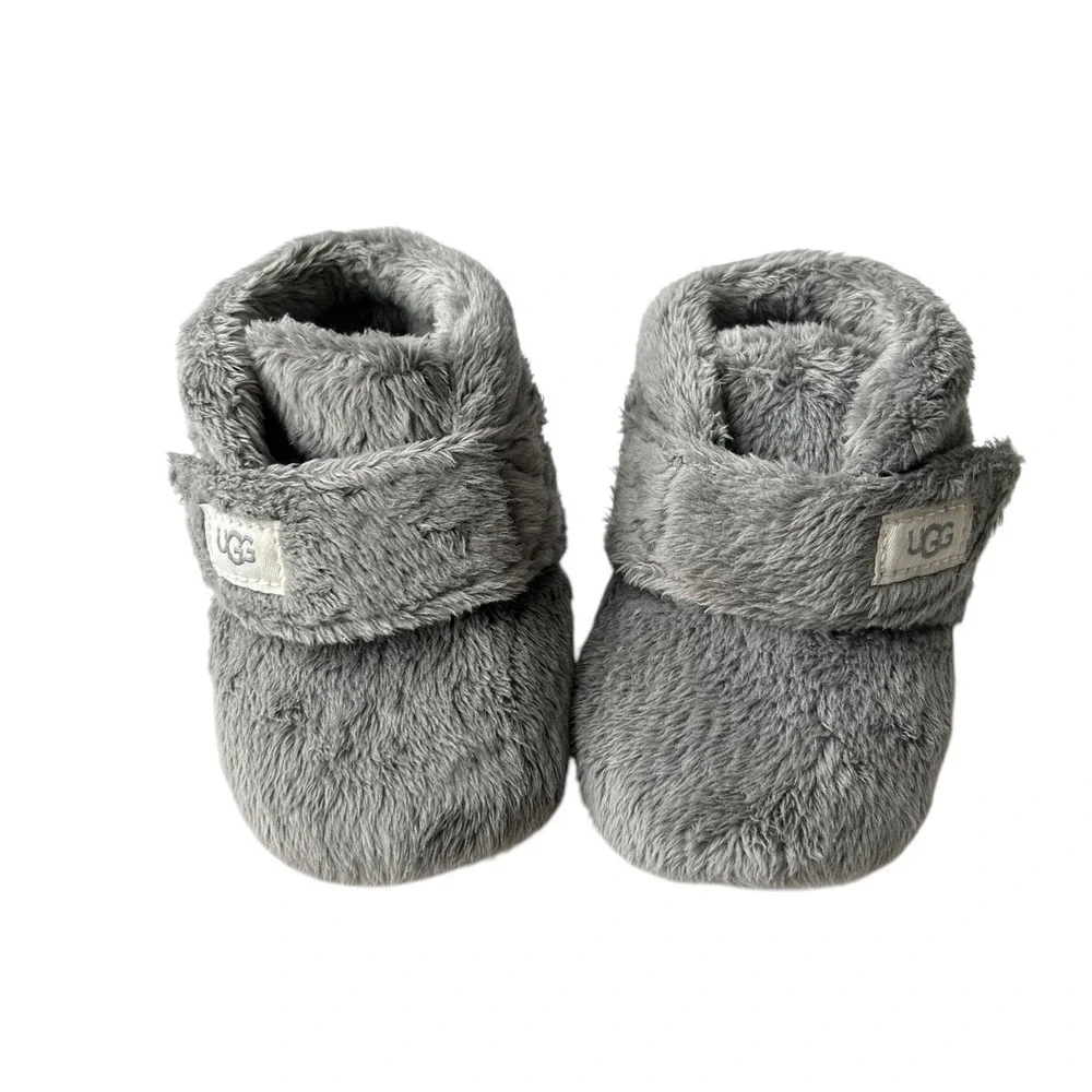 UGG Bixbee Charcoal Grey Faux Fur Infant Booties Slippers 1103497I Size 2/3